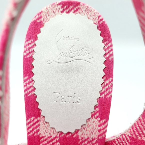 Christian Louboutin Kate Sling 55 Pointed Toe Slingback Pumps Pink Gingham 36.5 - Picture 13 of 15